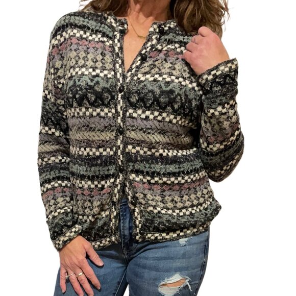 Cody Grannycore Vintage Grey Patterned Knit Button Up Cardigan Small - Picture 1 of 8